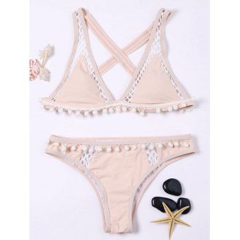 41 OFF 2023 Openwork Back Criss Cross Padded Bikini With Pompon In