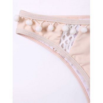 Openwork Back Criss Cross Padded Bikini With Pompon Light Apricot