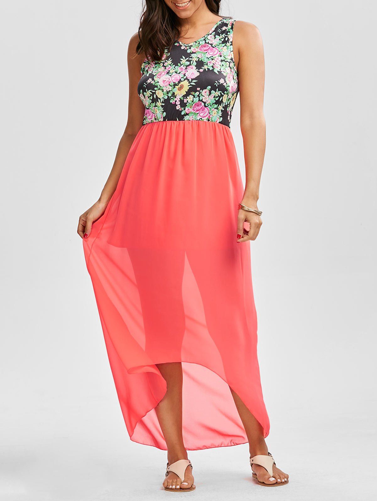 Floral Print High Low Maxi Dress, Jacinth