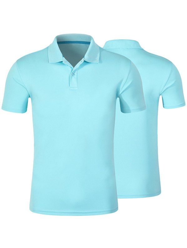Plain Short Sleeve Buttoned T-shirt, Light blue