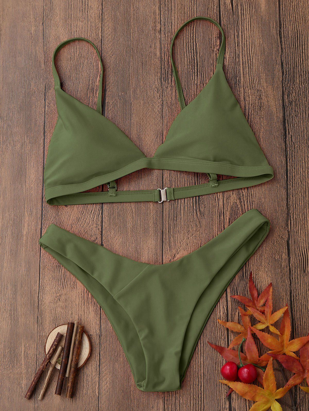 Spaghetti Strap Removable Padded Bikini, Army green