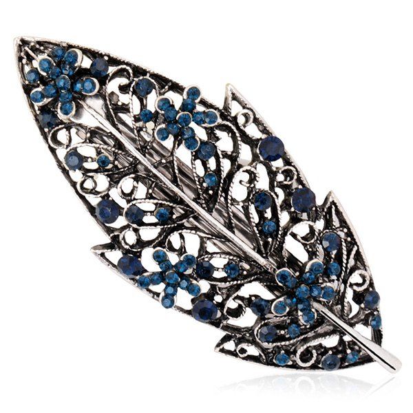 

Artificial Sapphire Inlay Hollow Out Leaf Barrette, Blue