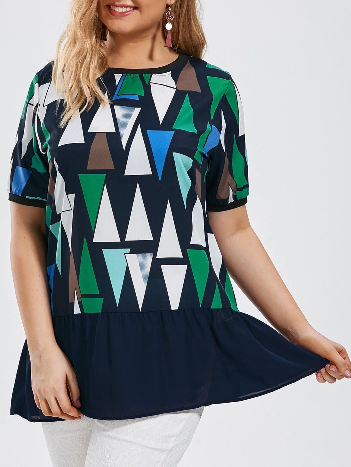 Plus Size Geometric Printed Tunic Top, Black
