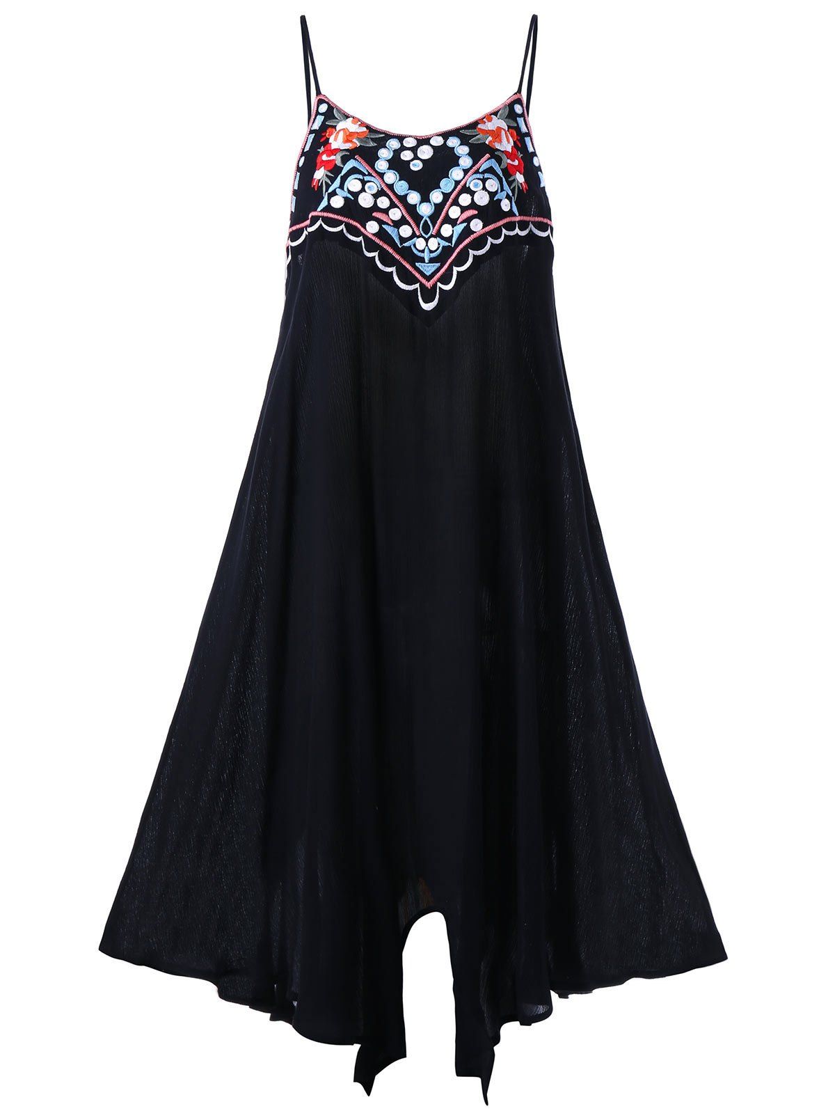 Plus Size Embroidery Slip Summer Dress, Black