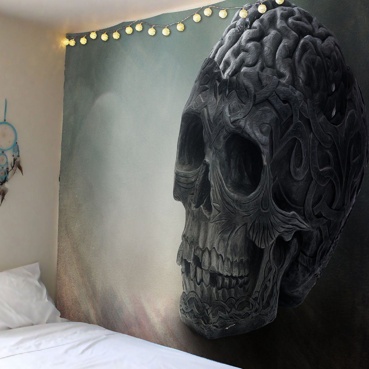 Skull Pattern Waterproof Tapestry, Gray