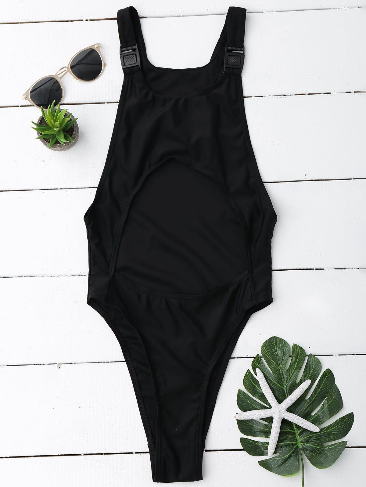 Cut Out Front Racerback Swimsuit, Black