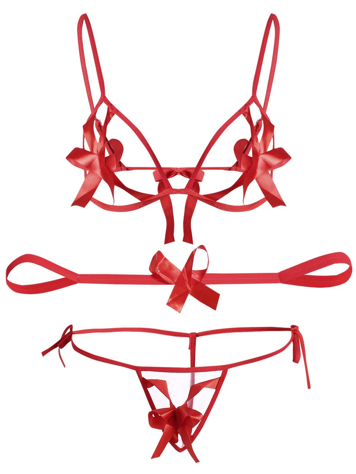 Bowknot Cut Out Lingerie Bralette Set, Red