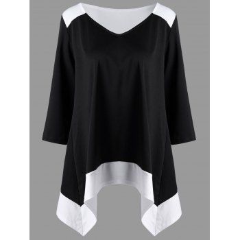 Plus Size Asymmetrical Two Tone Top BLACK WHITE XL In Plus Size T