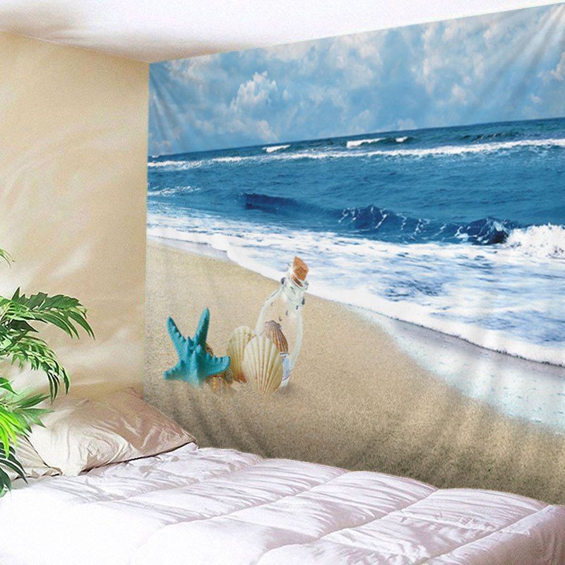 Wall Hanging Art Beach Ocean Print Tapestry, Ocean blue