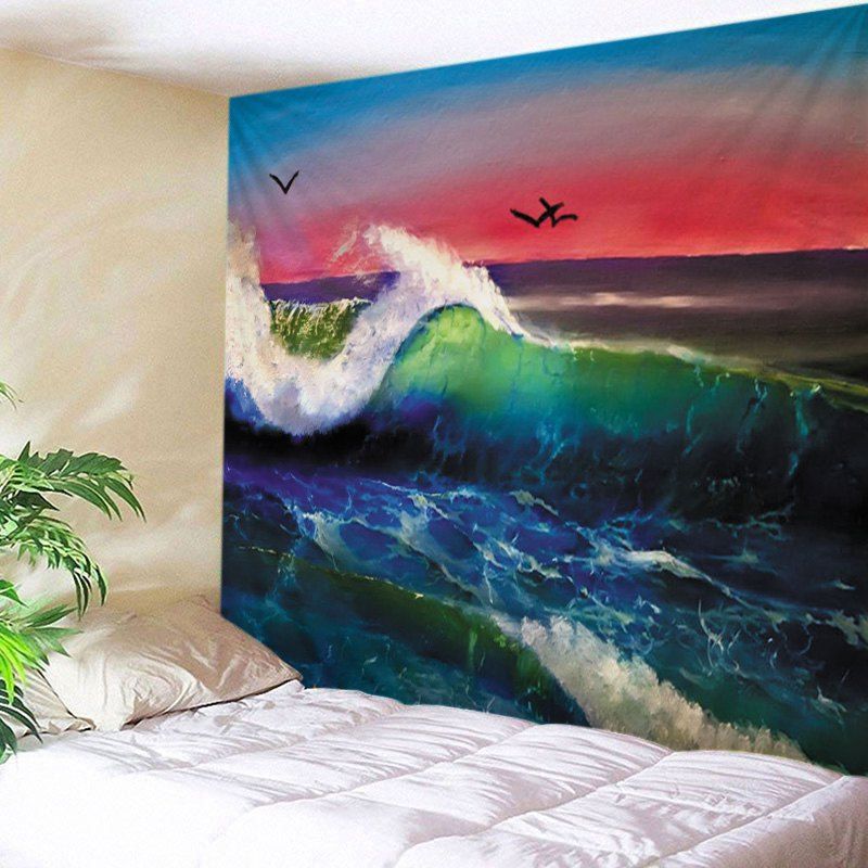 

Wall Hanging Art Ocean Wave Sunset Print Tapestry, Colorful