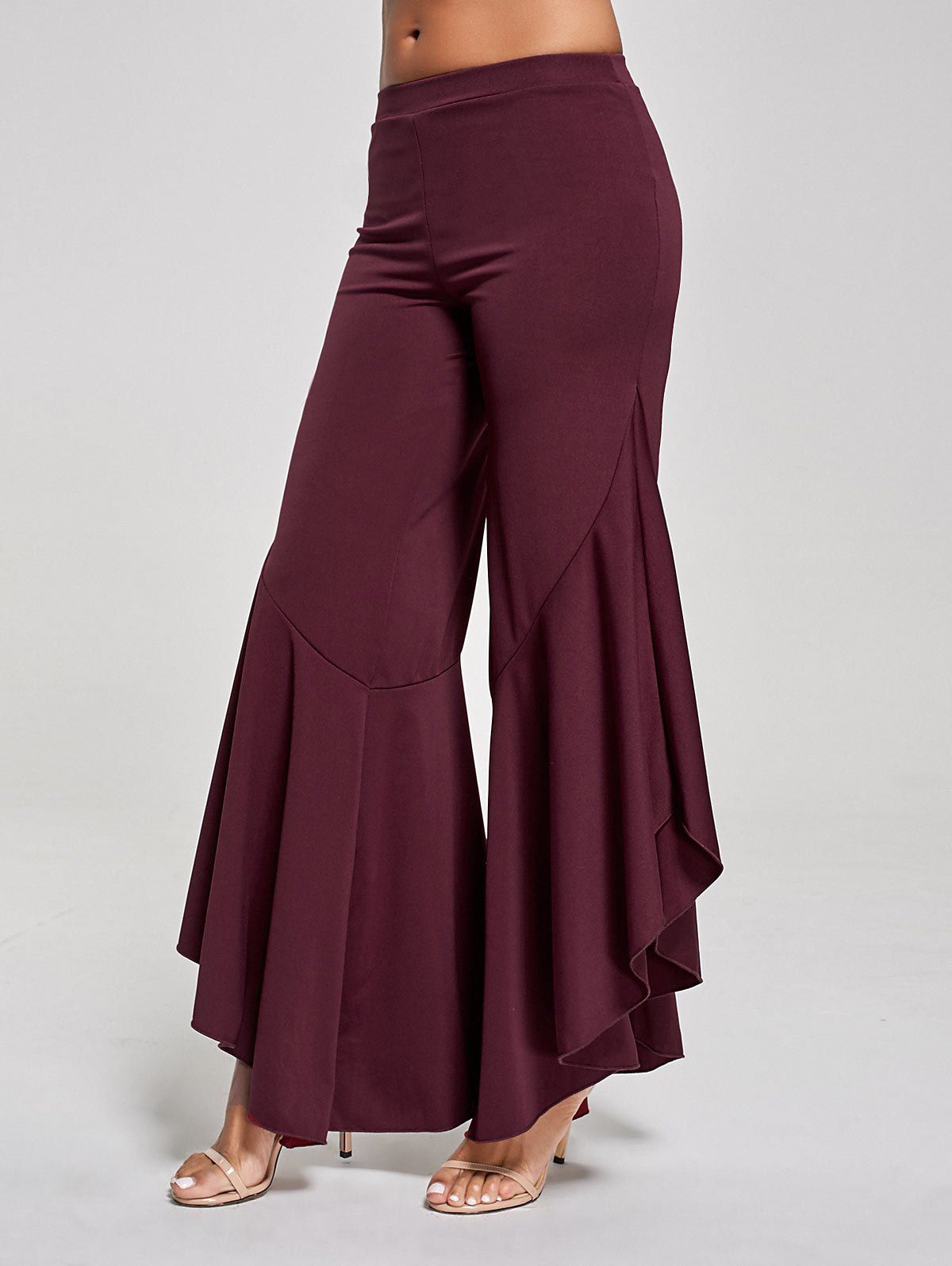Flounce High Waist Palazzo Pants, Wine red