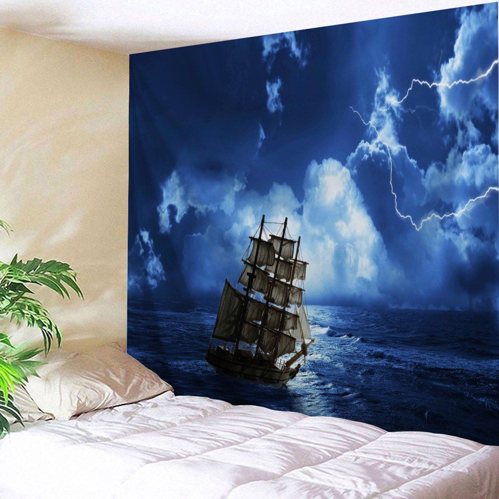 

Lightning Ocean Ship Print Tapestry Wall Hanging Art, Blue