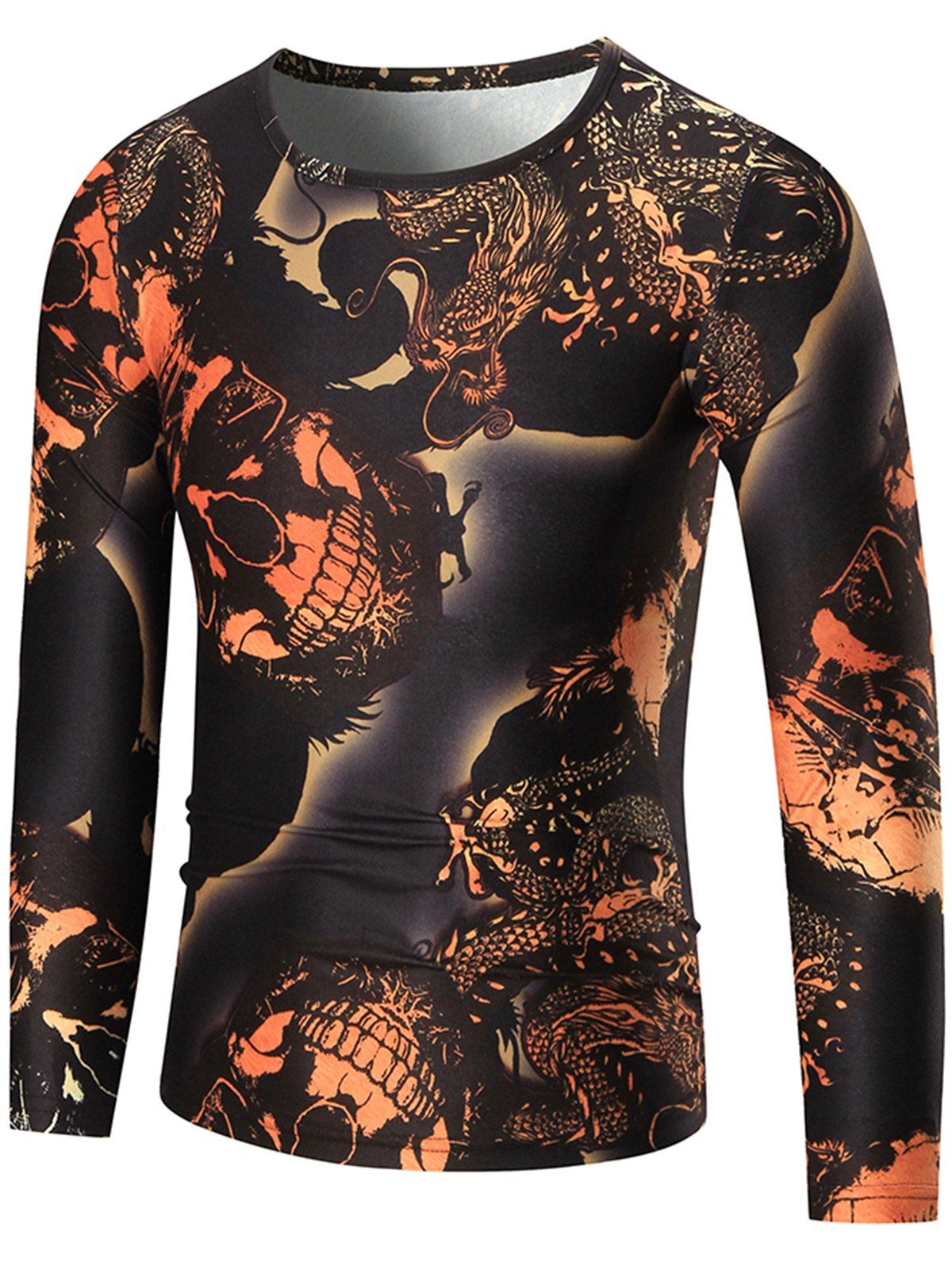 Crewneck Skulls Print Long Sleeve T-shirt, Colormix
