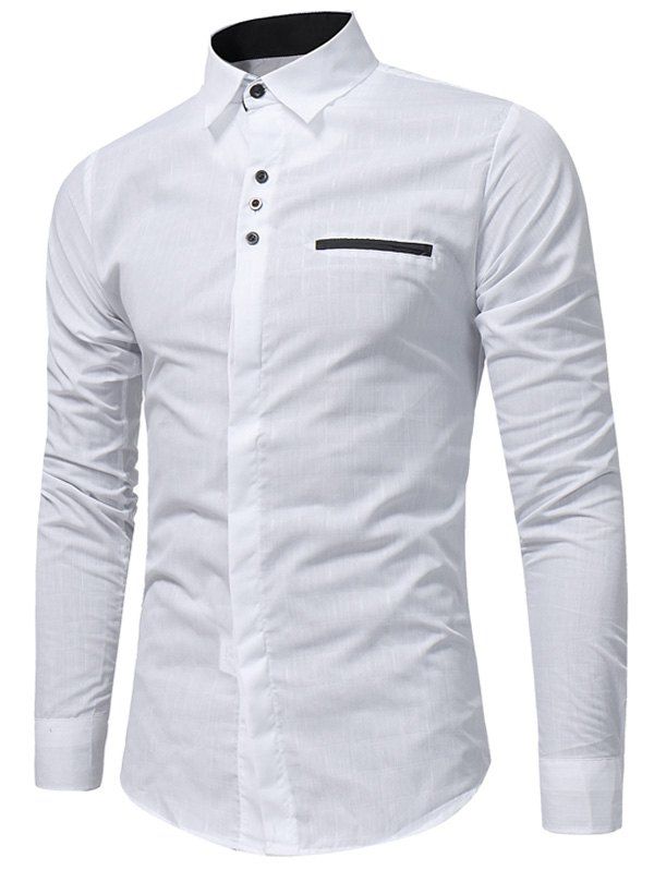 Long Sleeve Edging Plaid Shirt, White
