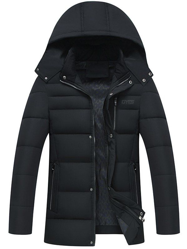 Detachable Hood Full Zip Padded Coat, Black