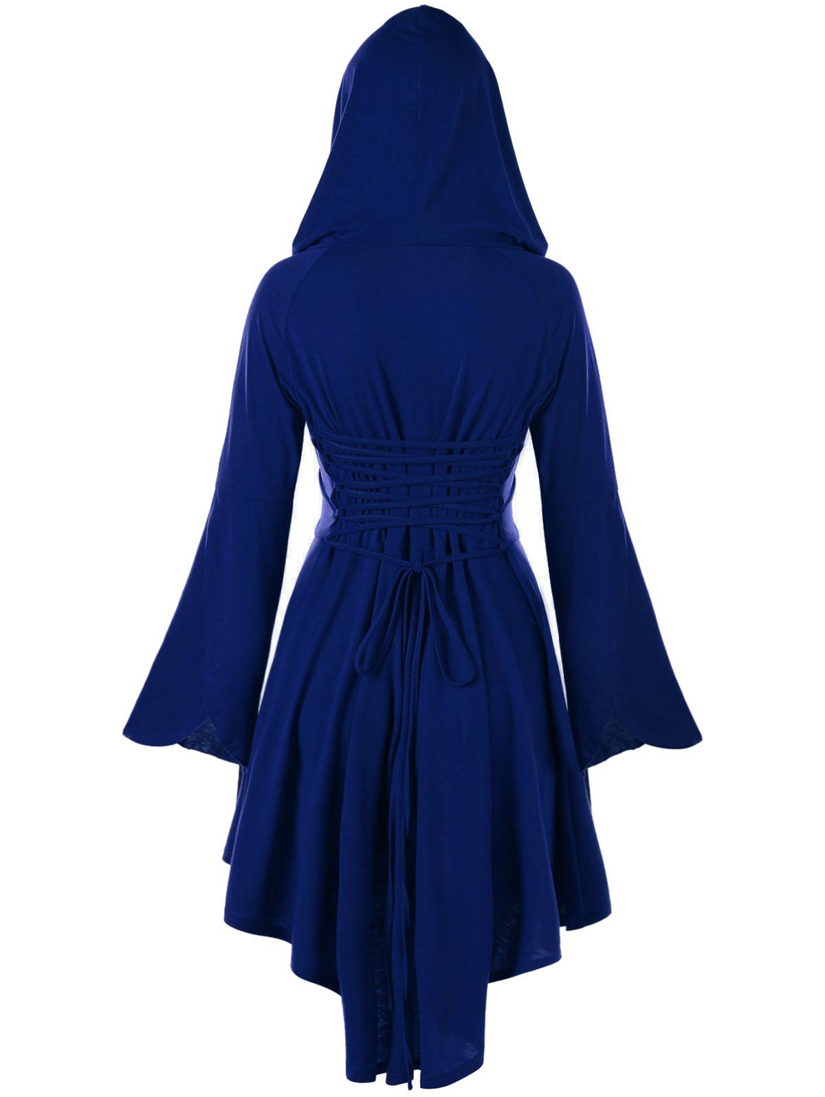 Lace-up Flare Sleeve High Low Hooded Dress, Blue
Lace-up Flare Sleeve High Low Hooded Dress, Blue