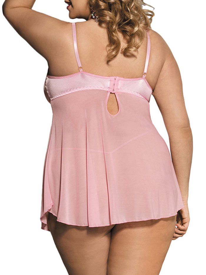 Slip Mesh Sheer Plus Size Babydoll Pink Xl In Plus Size Lingerie