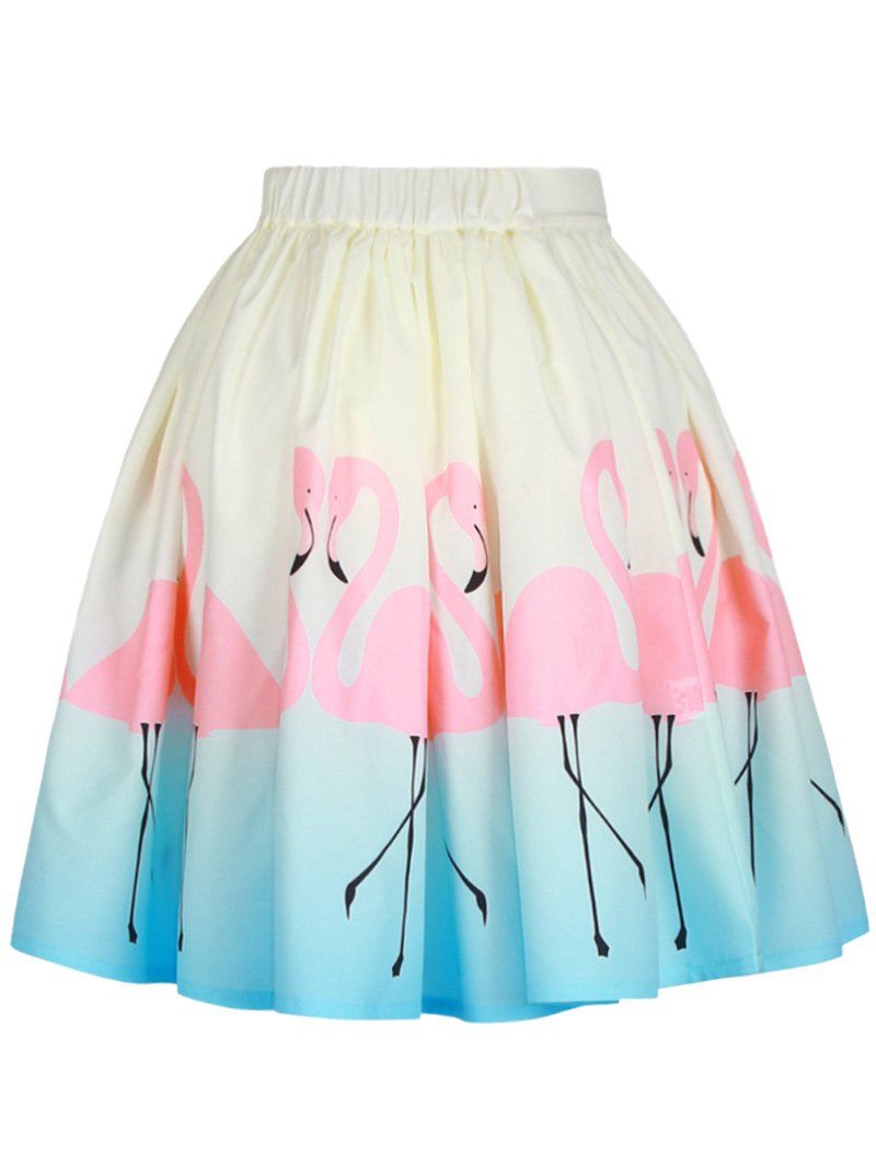 Flamingo Printed A Line Skirt, Colormix