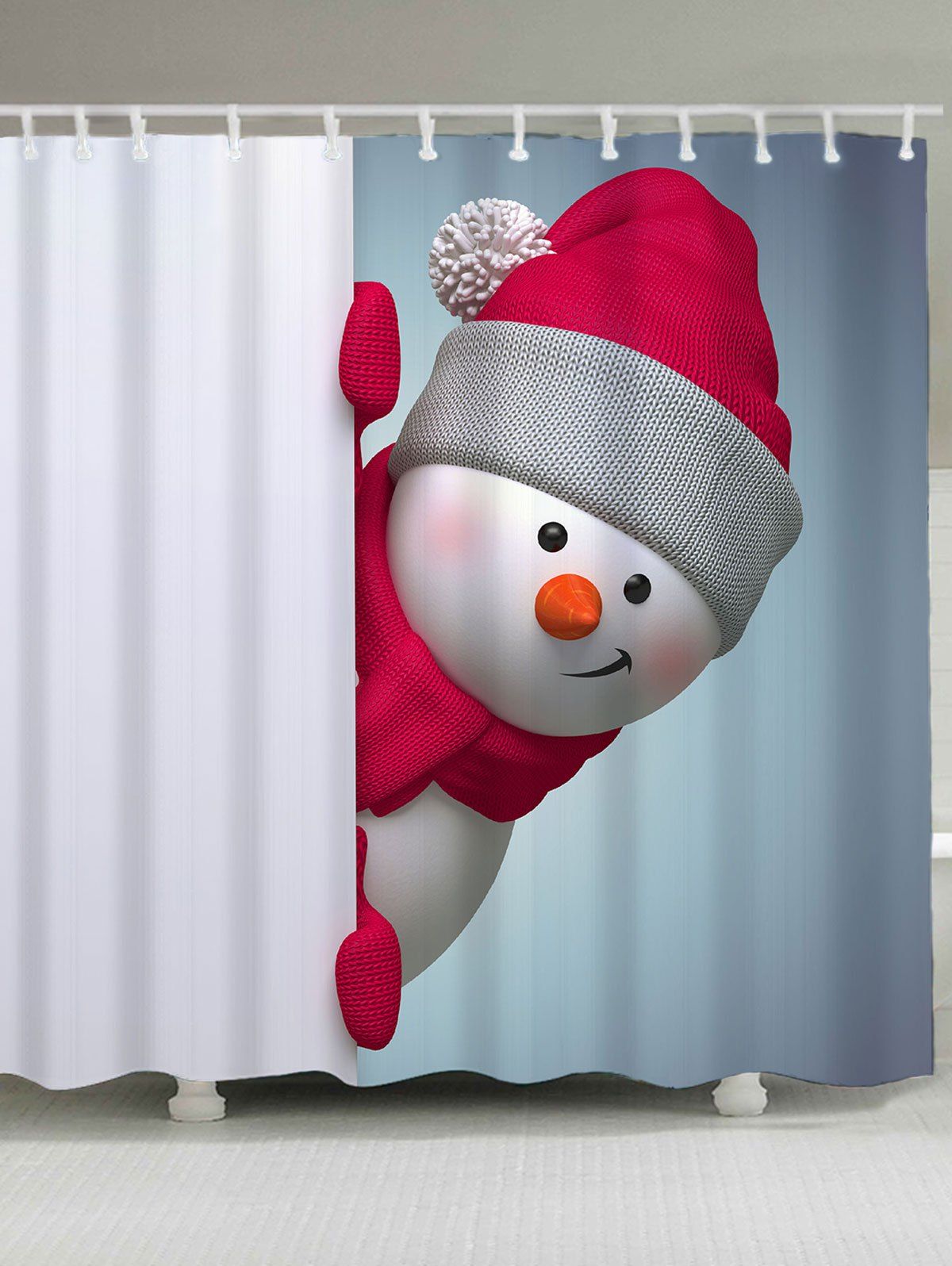 Christmas Snowman Printed Bath Curtain, Red and white