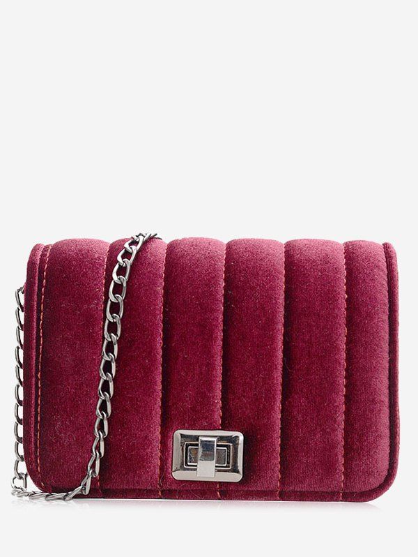 Striped Chain Hasp Crossbody Bag, Red