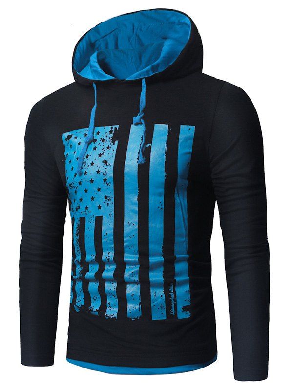 Distressed American Flag Print T-shirt, Blue and black