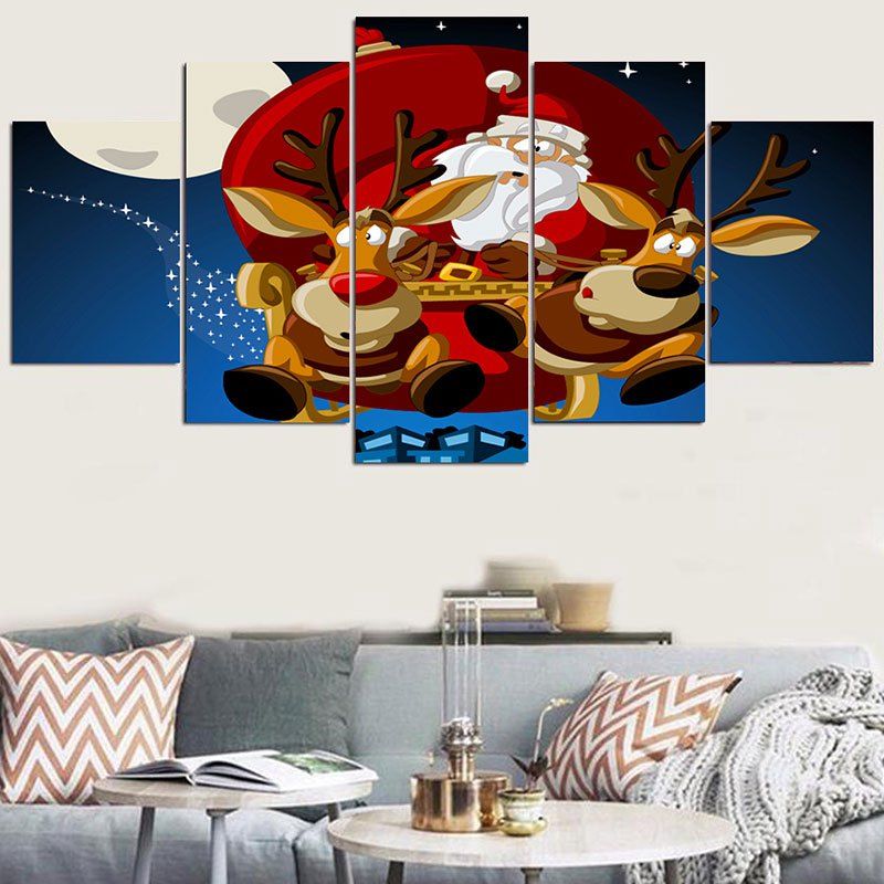 Flying Santa Claus Sled Printed Wall Stickers, Blue and red