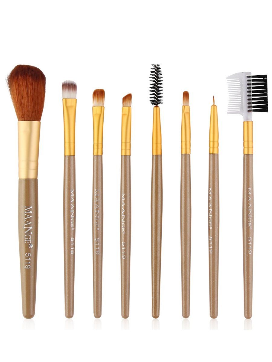 

8Ps Professional Nylon Eye Makeup Brushes Set, Brown + golden