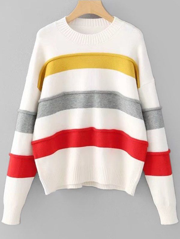 Contrast Striped Pullover Sweater, Multi