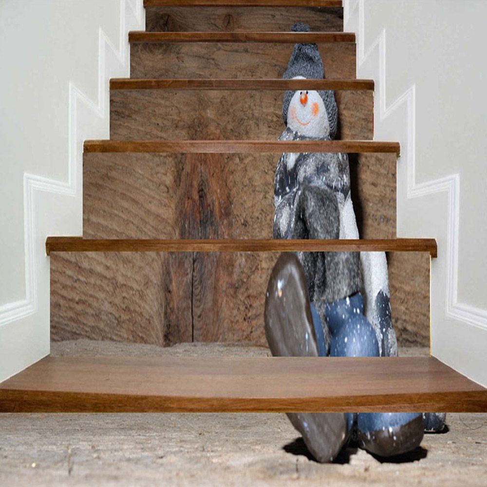 Christmas Snowman Wood Grain Stair Stickers, Wood color