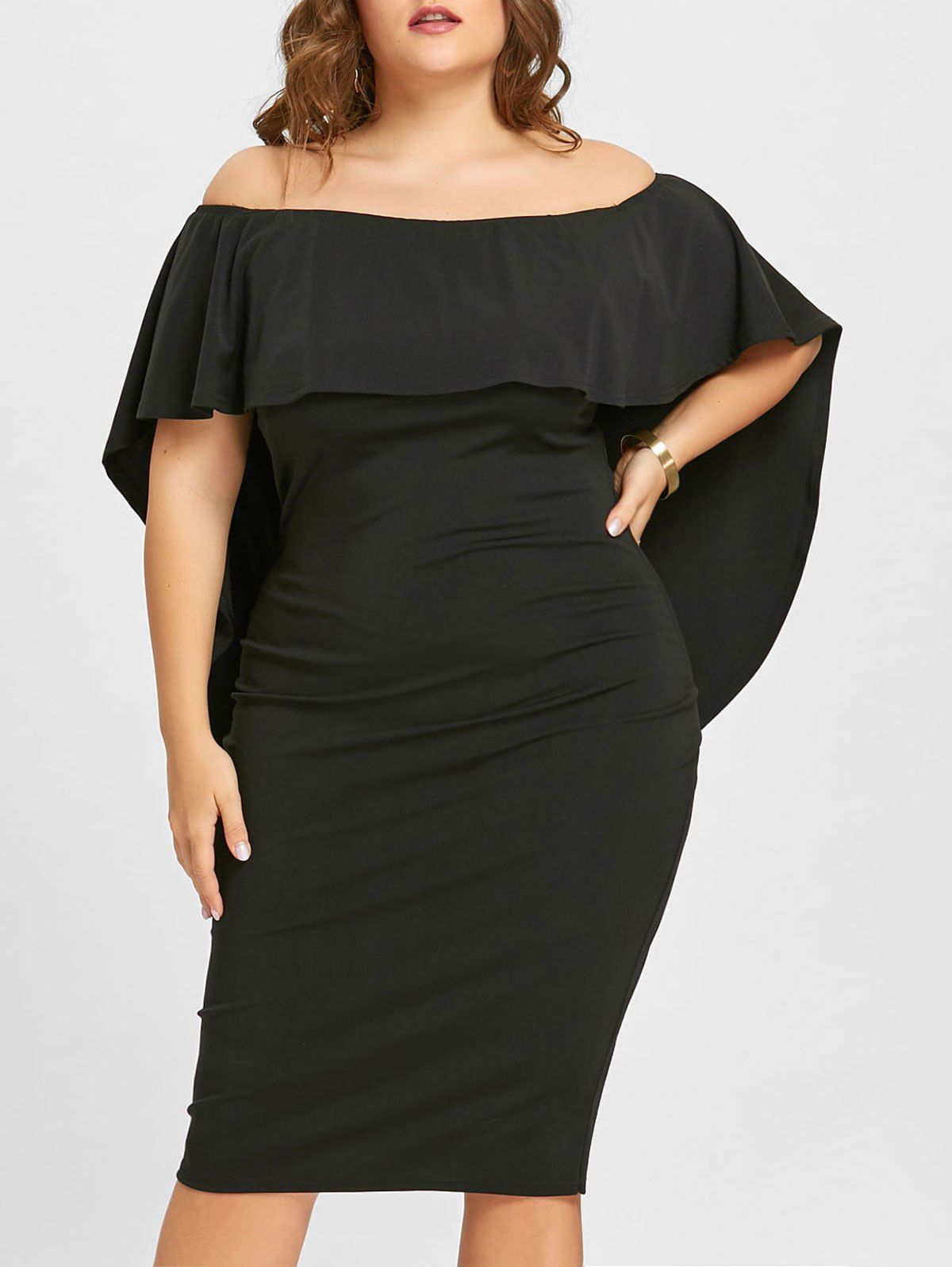 Plus Size Overlay Off The Shoulder Dress, Black