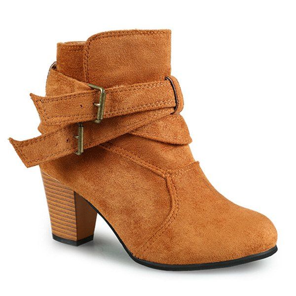 Buckle Strap Cone Heel Faux Suede Ankle Boots, Brown
Buckle Strap Cone Heel Faux Suede Ankle Boots, Brown