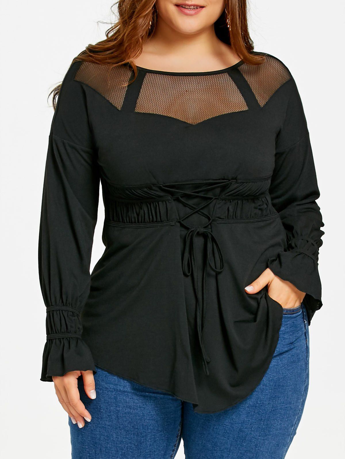Plus Size Lace Up Gothic Top, Black