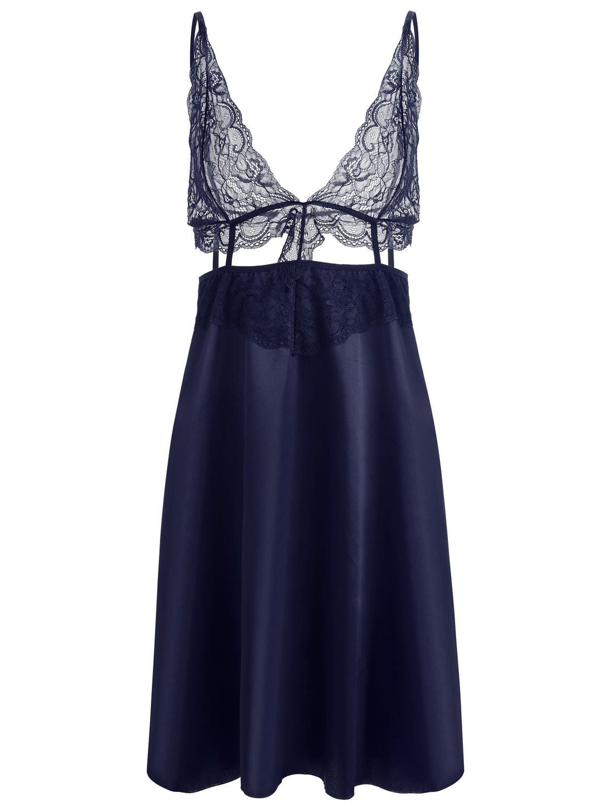 

Cut Out Lace Panel Slip Babydoll, Cadetblue