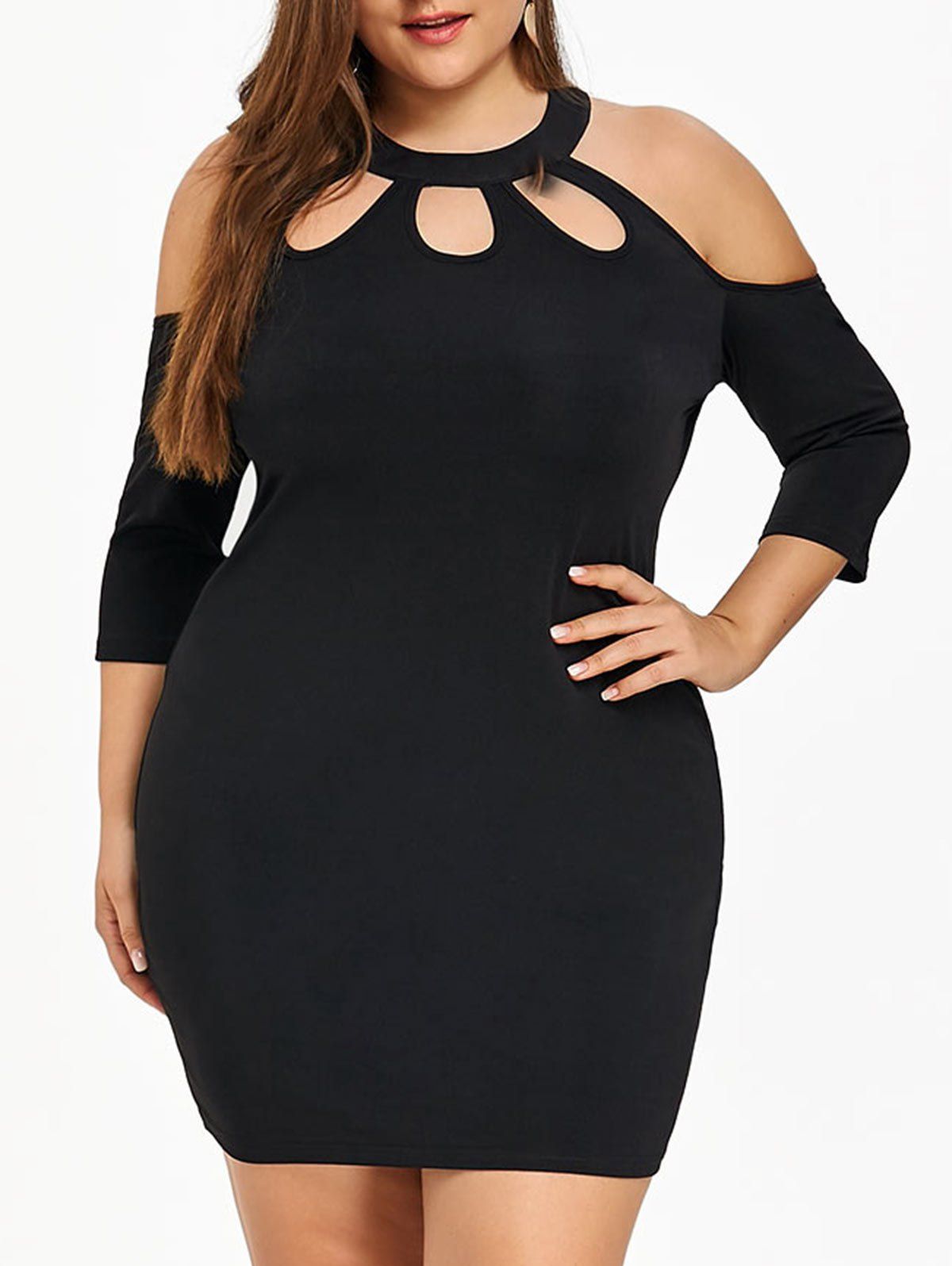 Plus Size Cold Shoulder Bodycon Dress, Black