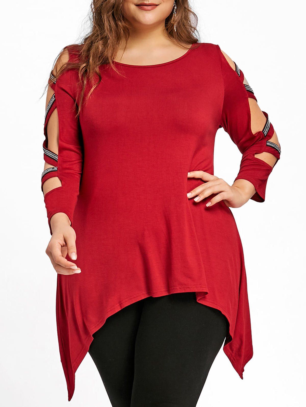 Plus Size Cut Out Tunic T-shirt, Red