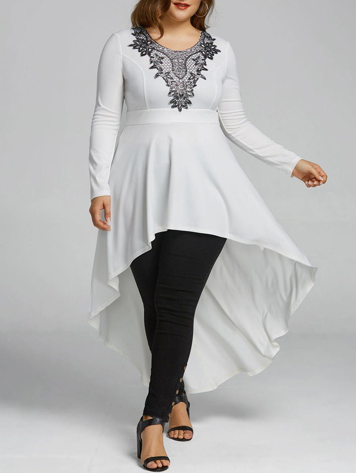 Plus Size High Low Hem Longline Tee, White