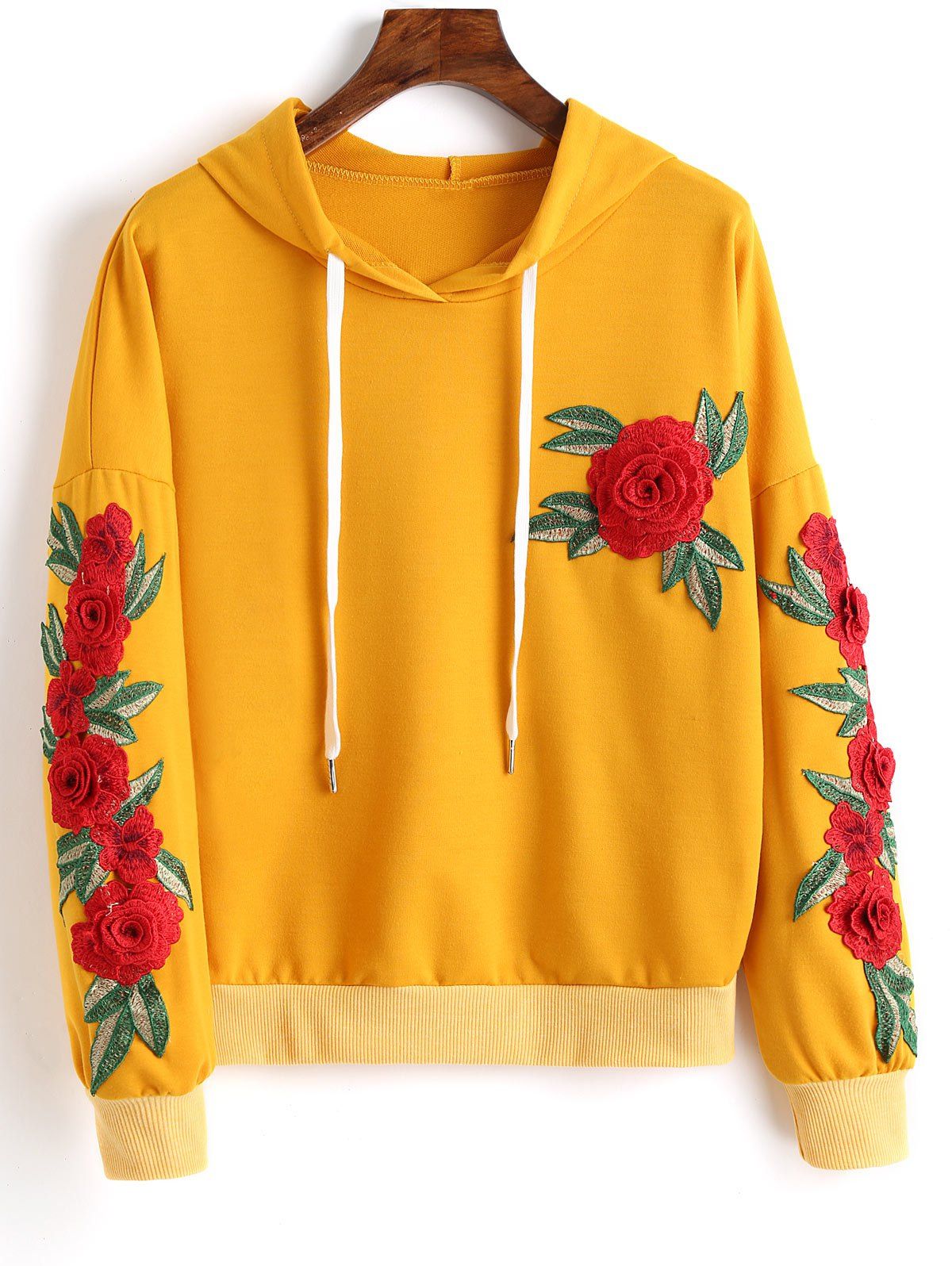 Floral Appliqued Drawstring Hoodie, Ginger