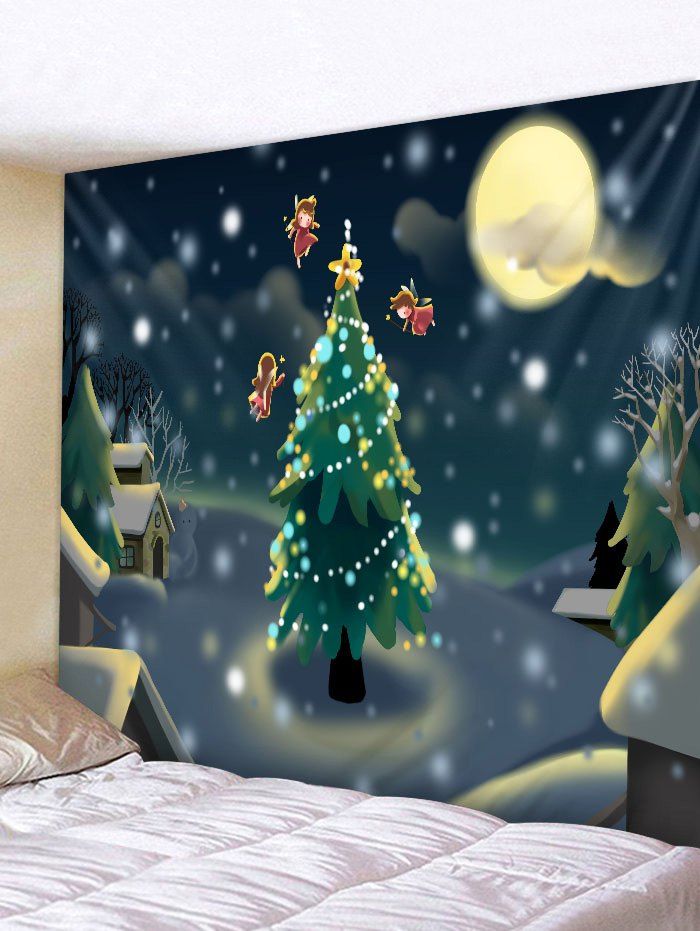 Christmas Tree Elf Moon Print Wall Tapestry, Medium forest green