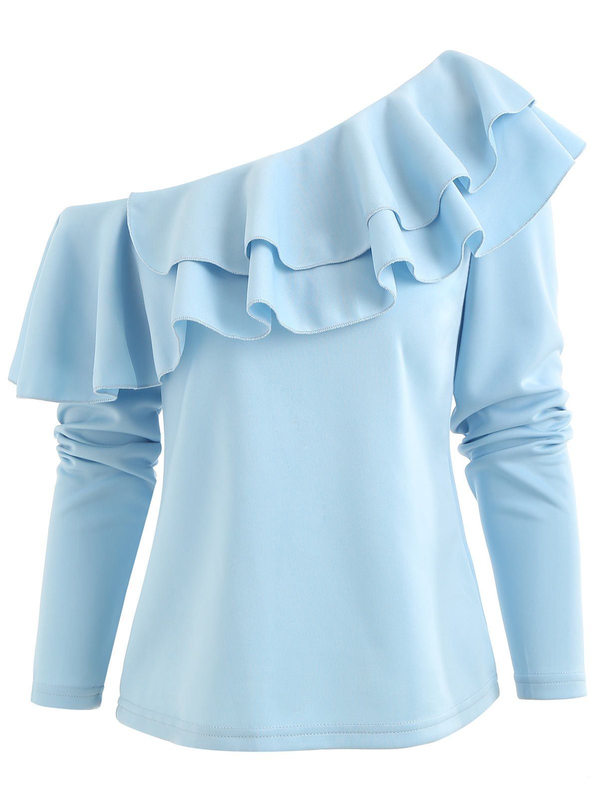 One Shoulder Flounced T Shirt, Light blue
