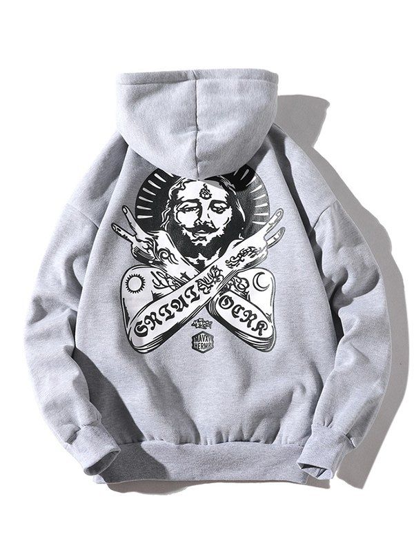 Pharaoh Printed Kangaroo Pocket Hoodie, Light gray