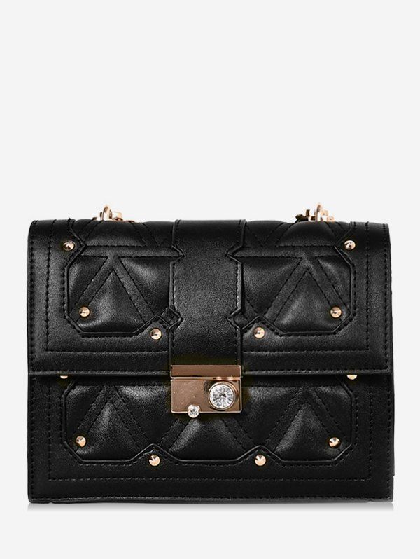 Round Rhinestone Design Cover Crossbody Bag, Black