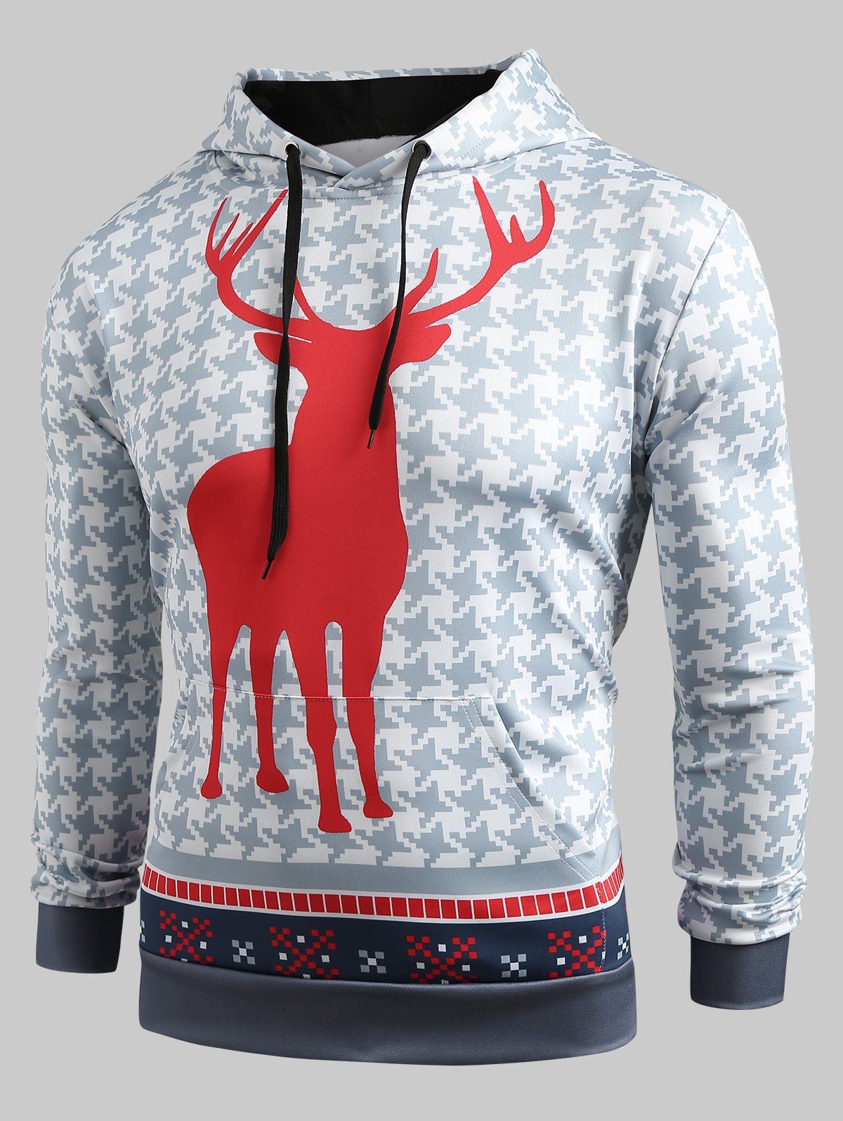 Christmas Deer Pattern Kangaroo Pocket Hoodie, Multi
