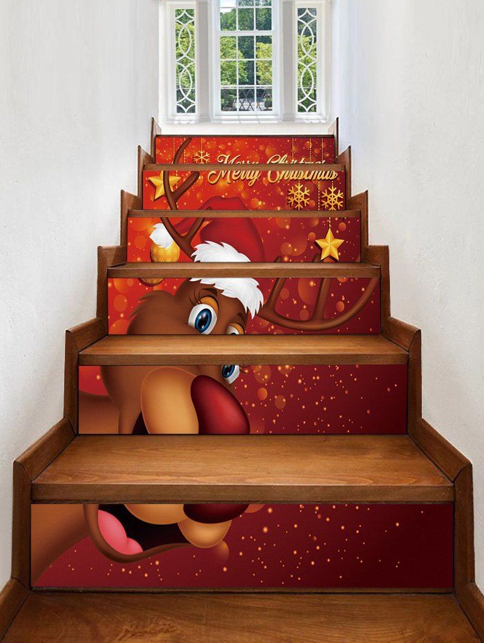 Christmas Elk Pattern Removable Stair Stickers, Multi