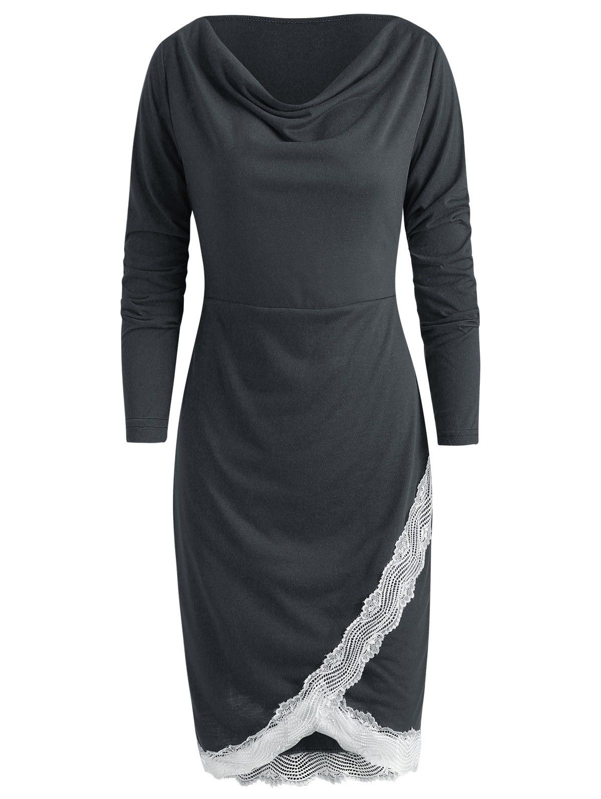 Lace Trim Sheath Dress, Dark gray