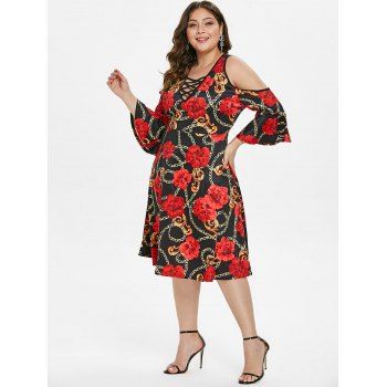 Plus Size Flare Sleeve Cold Shoulder Printed Dress, Red
Plus Size Flare Sleeve Cold Shoulder Printed Dress, Red