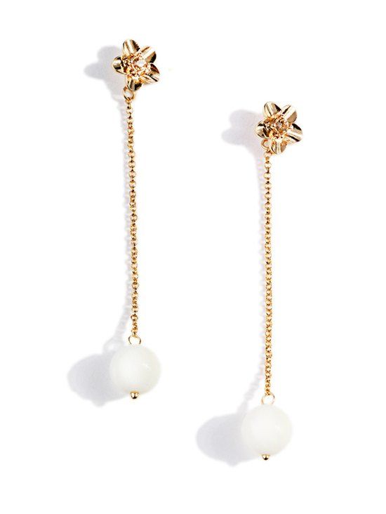 

Pearl Chain Dangle Floral Stud Earrings, Gold