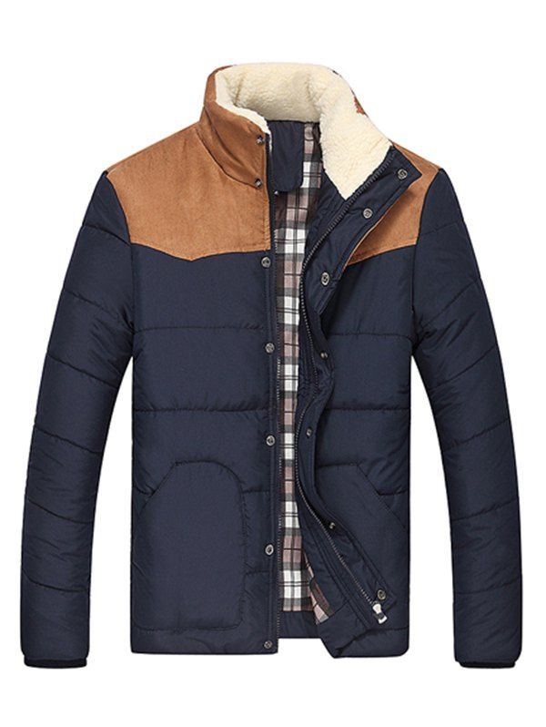 

Splicing Design Flocking Stand Collar Long Sleeve Thicken Men's Cotton-Padded Jacket, Cadetblue