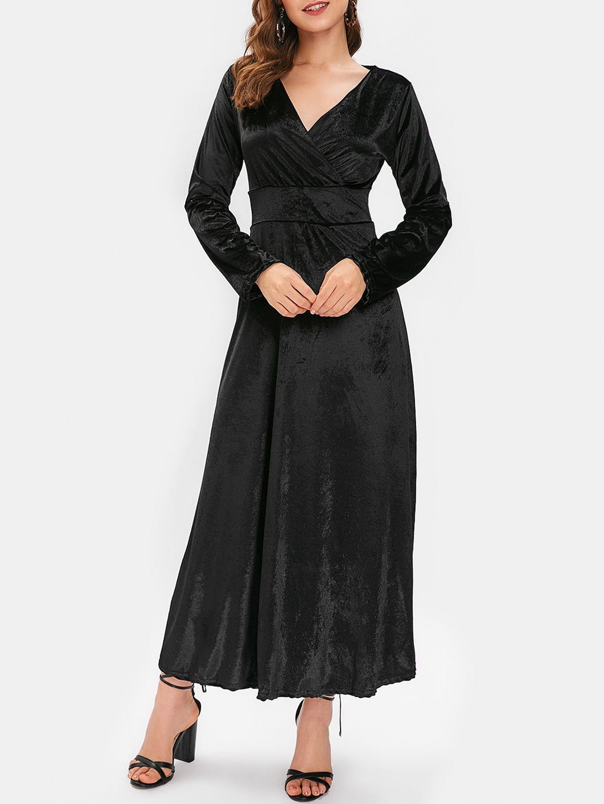 V Neck Velvet Maxi Prom Dress, Night