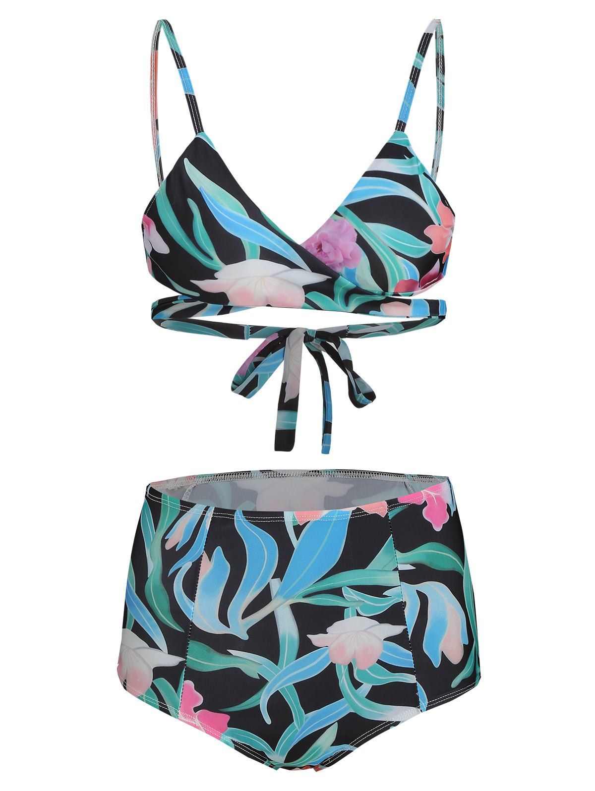 Dresslily Photo Gallery Flower Leaf Print Wrap Bikini Set