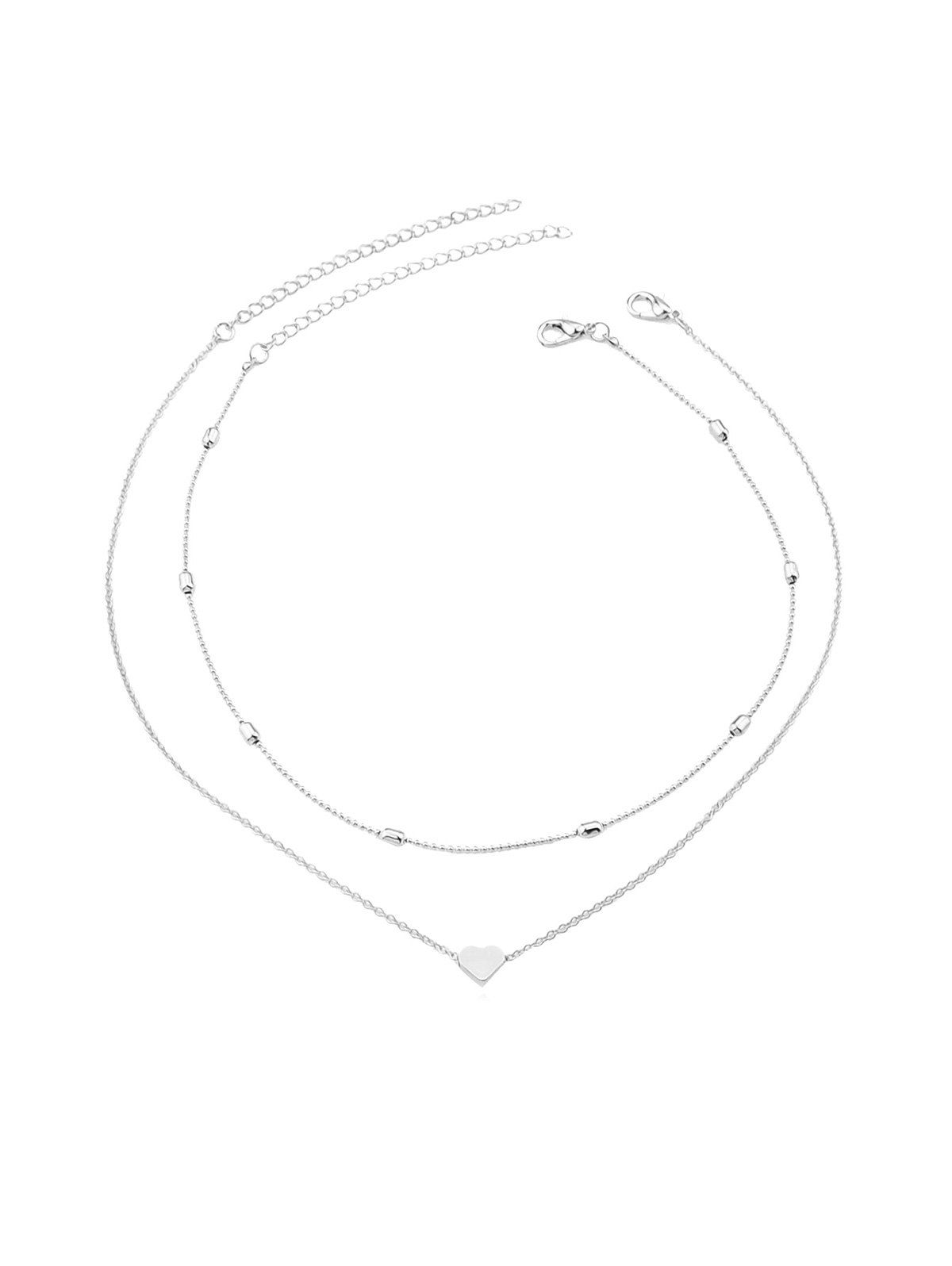 

Heart 2Pcs Collarbone Necklace Set, Silver